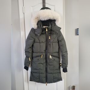 NWT Rebecca Minkoff Faux Fur Trim Hooded Taslon Puffer Jacket Olive Green Small